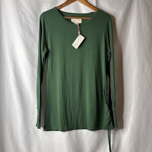 Evy's Tree "Layering Leaves" M Side Ruching Green Long Sleeve Top Luxury NEW